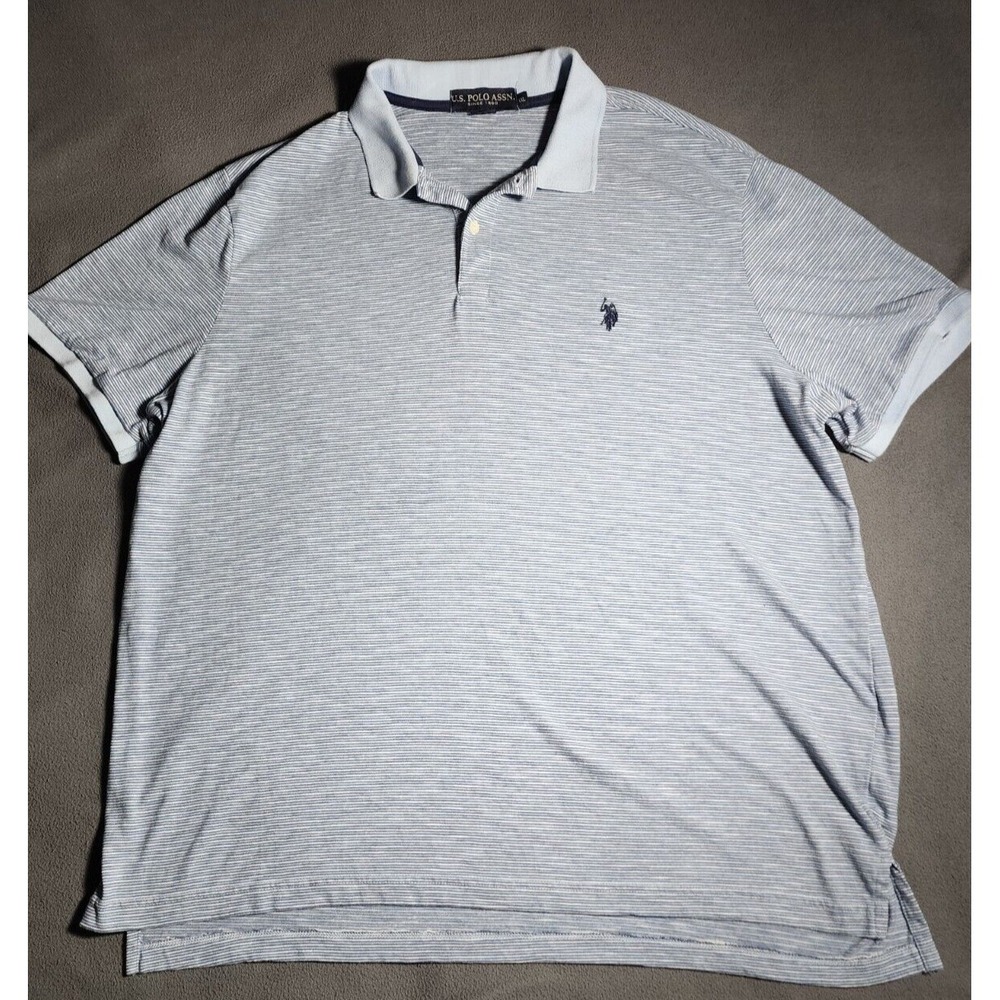 US Polo Assn Shirt Men XXL Blue Striped Short Sleeve Quarter Button Collared